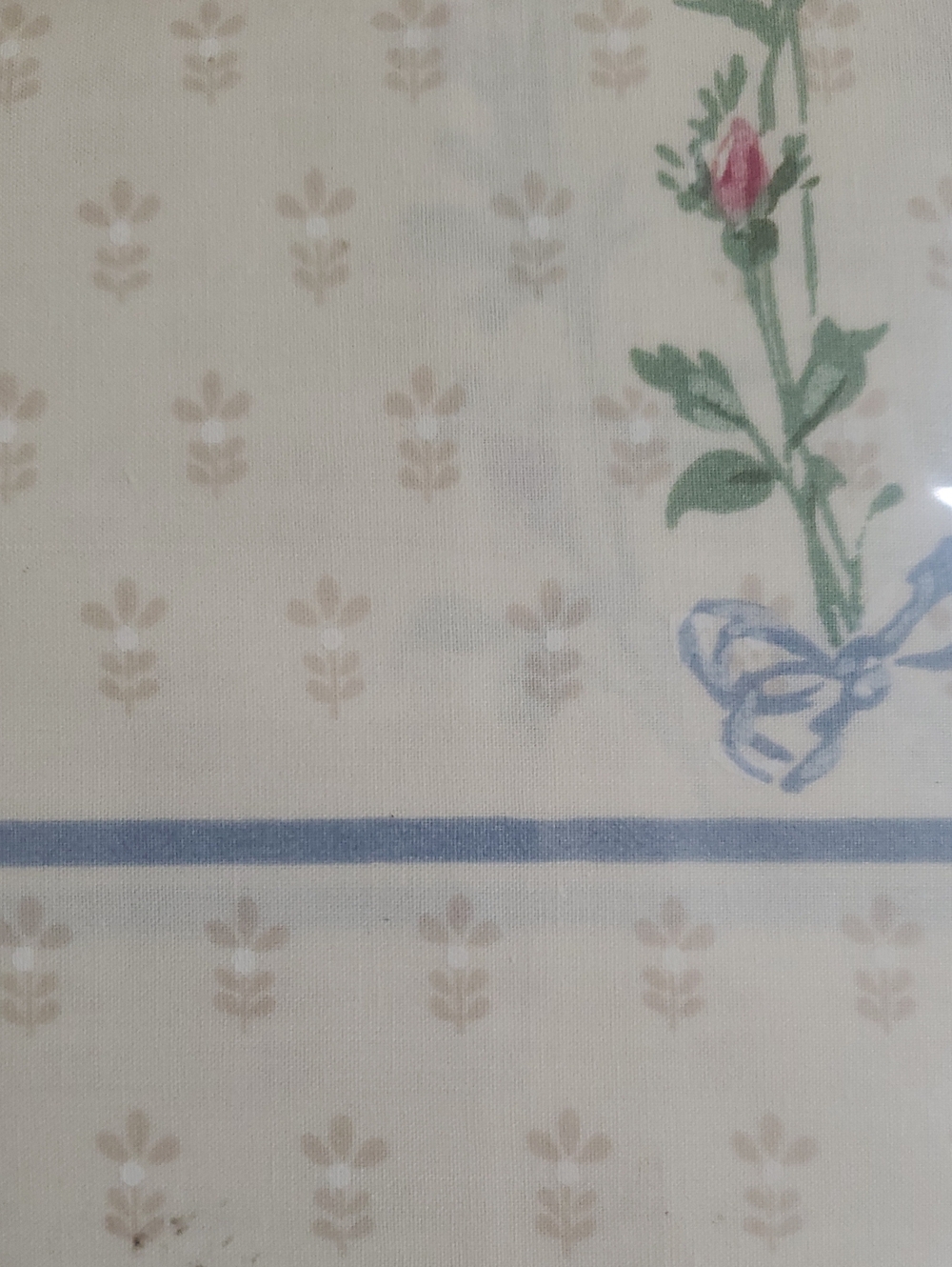 New In Pkg Fieldcrest 180 Count 1 King Flat Sheet Cream Blue Print - Picture 5 of 8